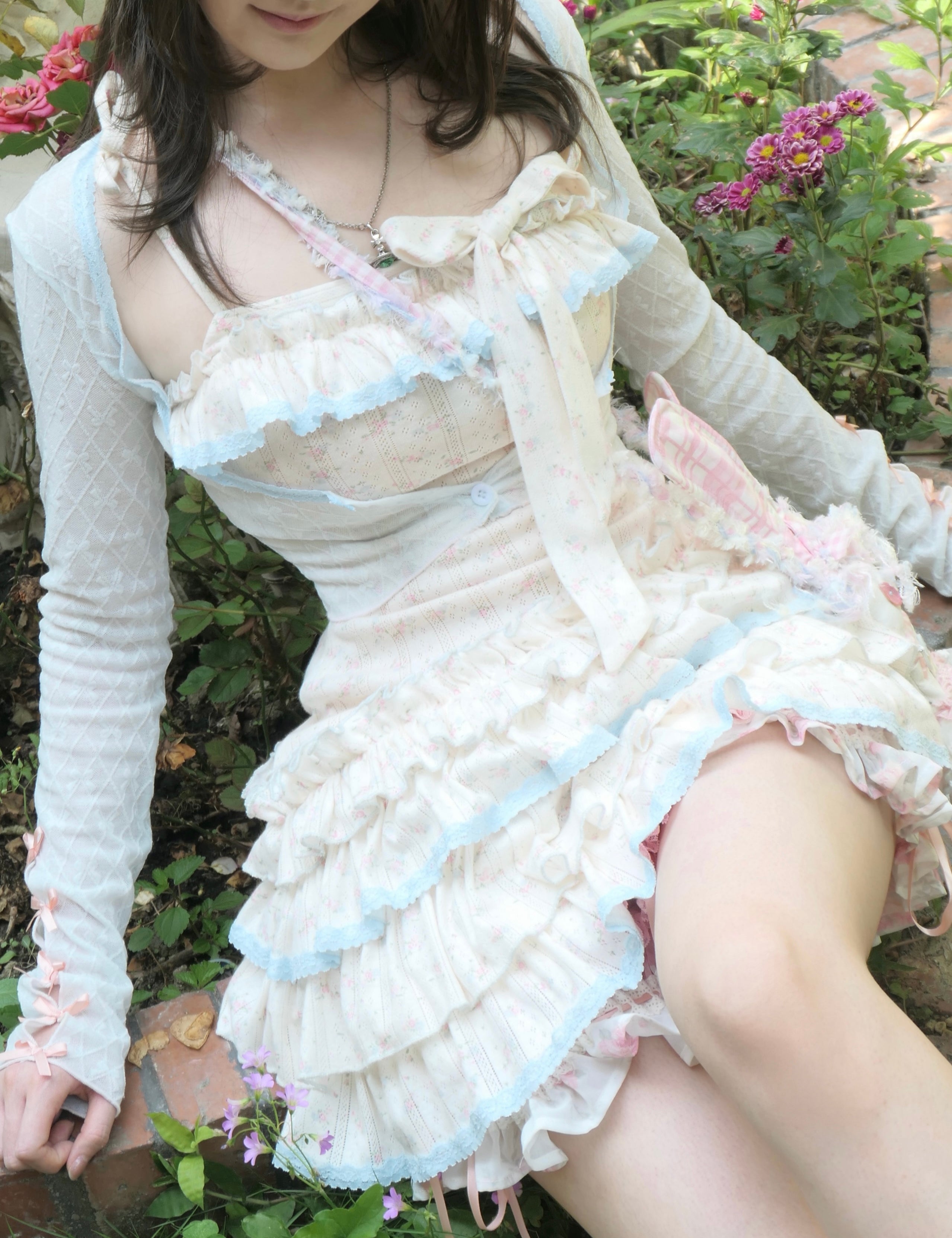 Cinnabun Angel Mint Candy Floral Mini Dress