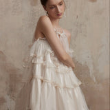Fa Sogno White Mélodie de Tulle Bellet Ruffle Dress
