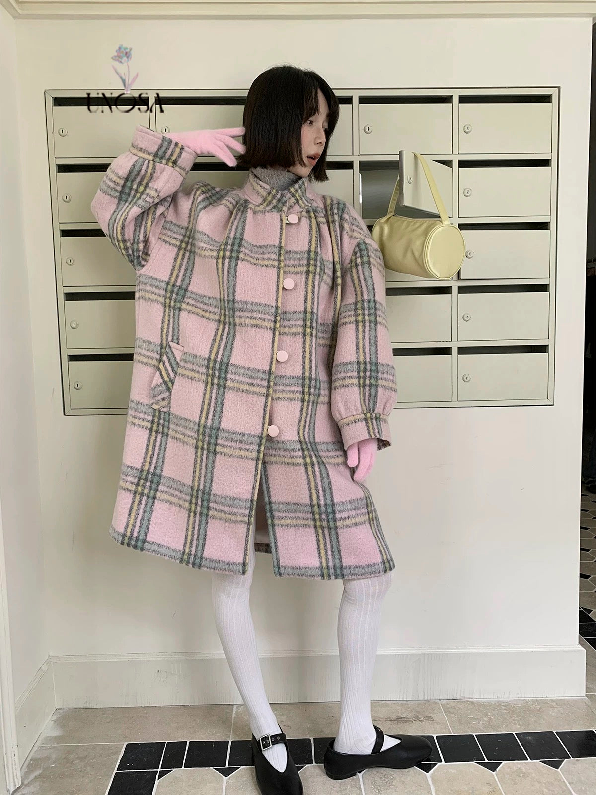 Get trendy with [UNOSA] A Pretty Mess Check Pattern Oversized Coat - Coats & Jackets available at Peiliee Shop. Grab yours for $145 today!