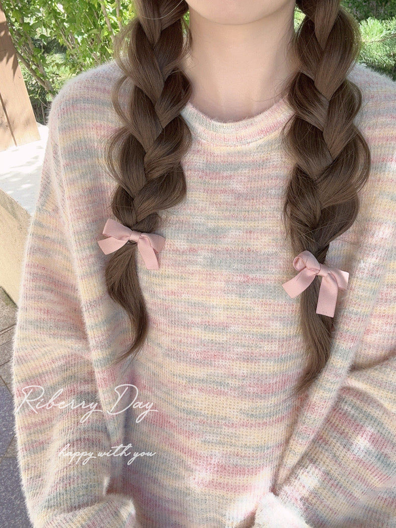 Get trendy with Pastel Rainbow Soft Pastel Knitting Oversized Sweater - Sweater available at Peiliee Shop. Grab yours for $19.90 today!