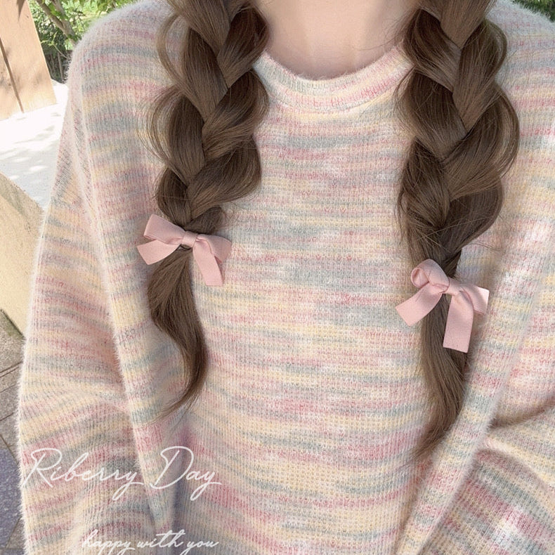 Get trendy with Pastel Rainbow Soft Pastel Knitting Oversized Sweater - Sweater available at Peiliee Shop. Grab yours for $19.90 today!