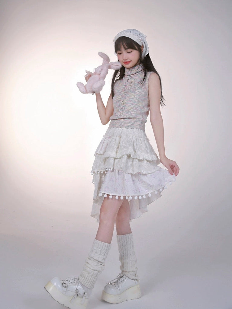 [Rose Island] Fairycore Snowball Floral Patchwork Skirt - Premium  from Rose Island - Just $48! Shop now at Peiliee Shop