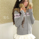 MineBeThyVers Winter Tale Fair Isle Faux Fur Sweater Hoodie