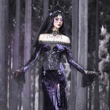 Get trendy with [Blood Supply]Moon Goddess Off-Shoulder Velvet Halloween Long Dress - Clothing available at Peiliee Shop. Grab yours for $56 today!