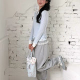 MineBeThyVers Grey Day Soft Girl Wide-Leg Sweatpants