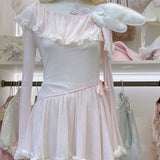 [Rose Island] Soft Rosy Moon Off-shoulder dress