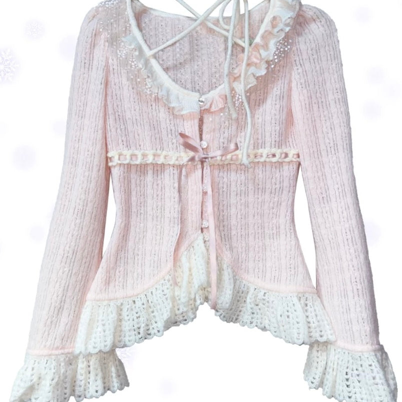 Get trendy with [Rose Island] Soft Cotton Dream - pink Knitting Cardigan -  available at Peiliee Shop. Grab yours for $52 today!