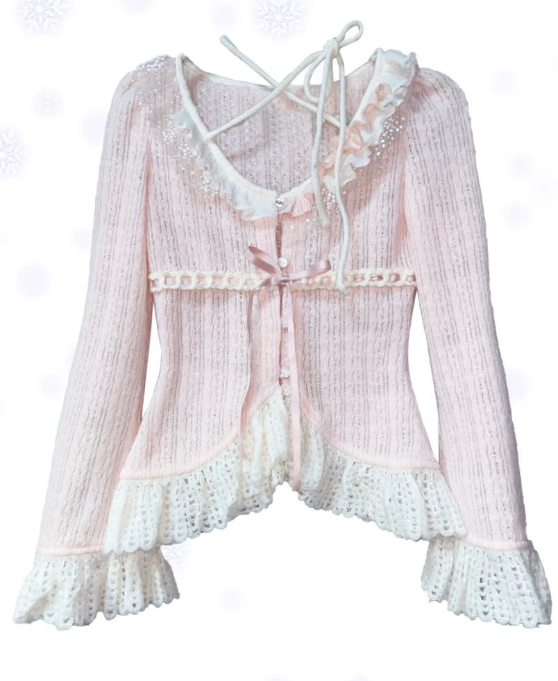 Get trendy with [Rose Island] Soft Cotton Dream - pink Knitting Cardigan -  available at Peiliee Shop. Grab yours for $52 today!