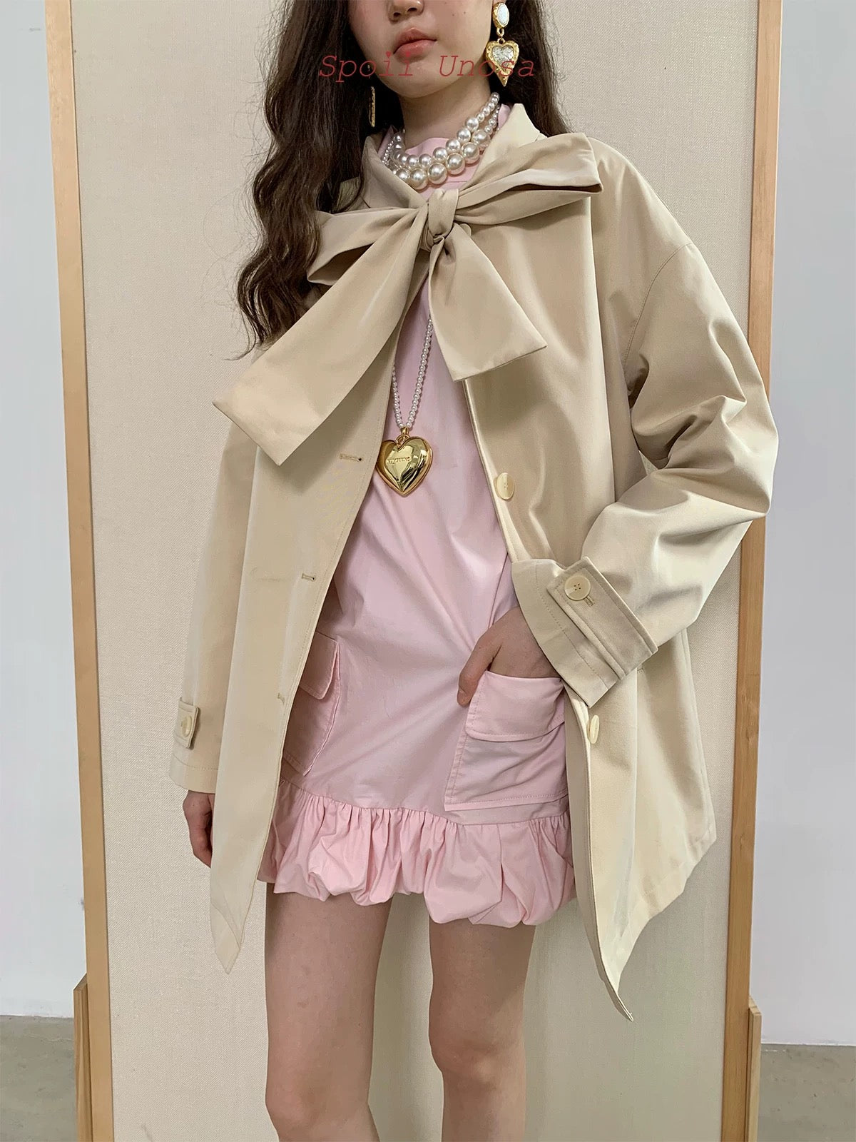 Get trendy with [SPOII UNOSA] The Ribbon Trench Coat - Coat available at Peiliee Shop. Grab yours for $76 today!