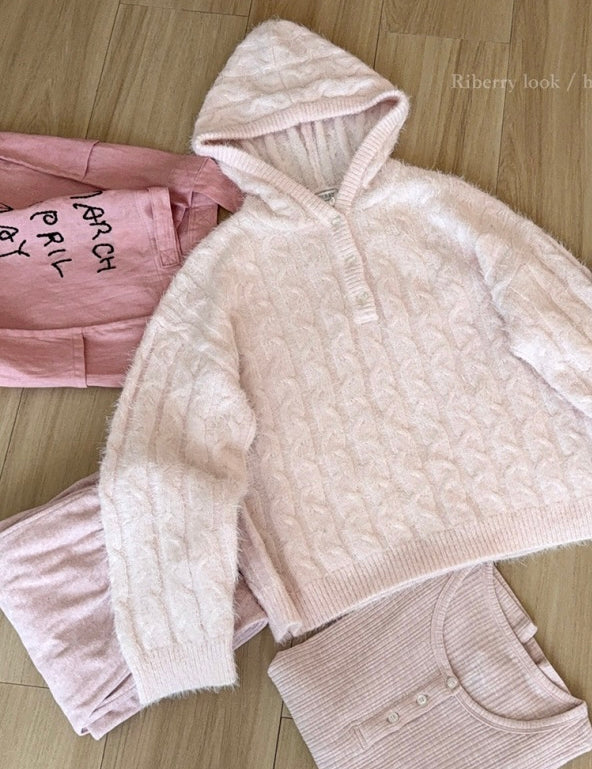 Get trendy with Soft Pink Age Wool Blended Sweater Hoodie - Sweater available at Peiliee Shop. Grab yours for $9 today!