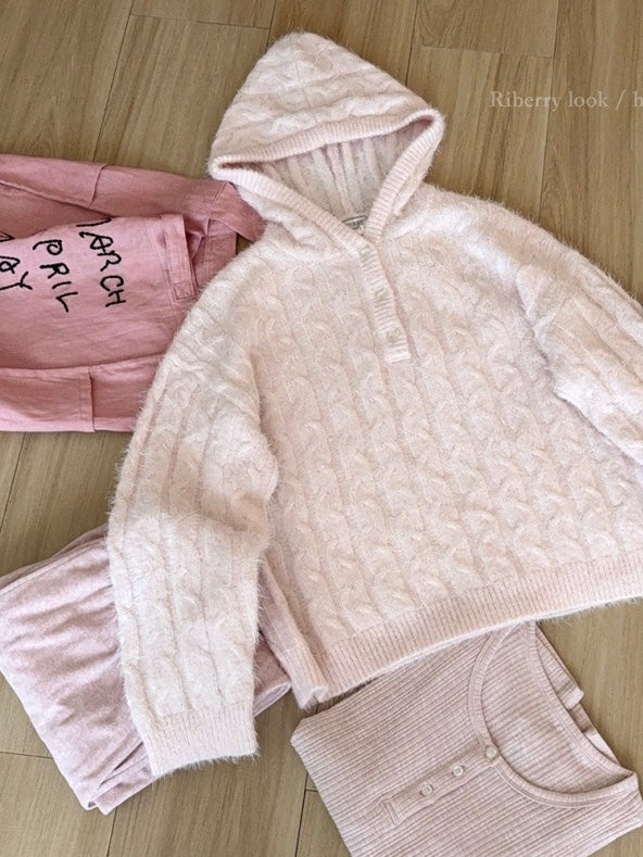 Get trendy with Soft Pink Age Wool Blended Sweater Hoodie - Sweater available at Peiliee Shop. Grab yours for $9 today!