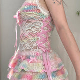 Get trendy with [Customized Hande Sewed] Rainbow Hearts Pastel Knitting Mini Dress -  available at Peiliee Shop. Grab yours for $16.80 today!