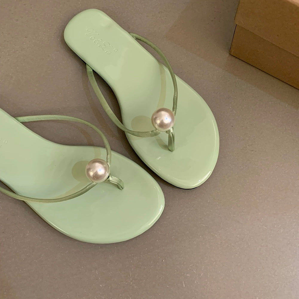 Get trendy with By the cottage faux pearl in mint flat shoes sandal slipper -  available at Peiliee Shop. Grab yours for $28 today!