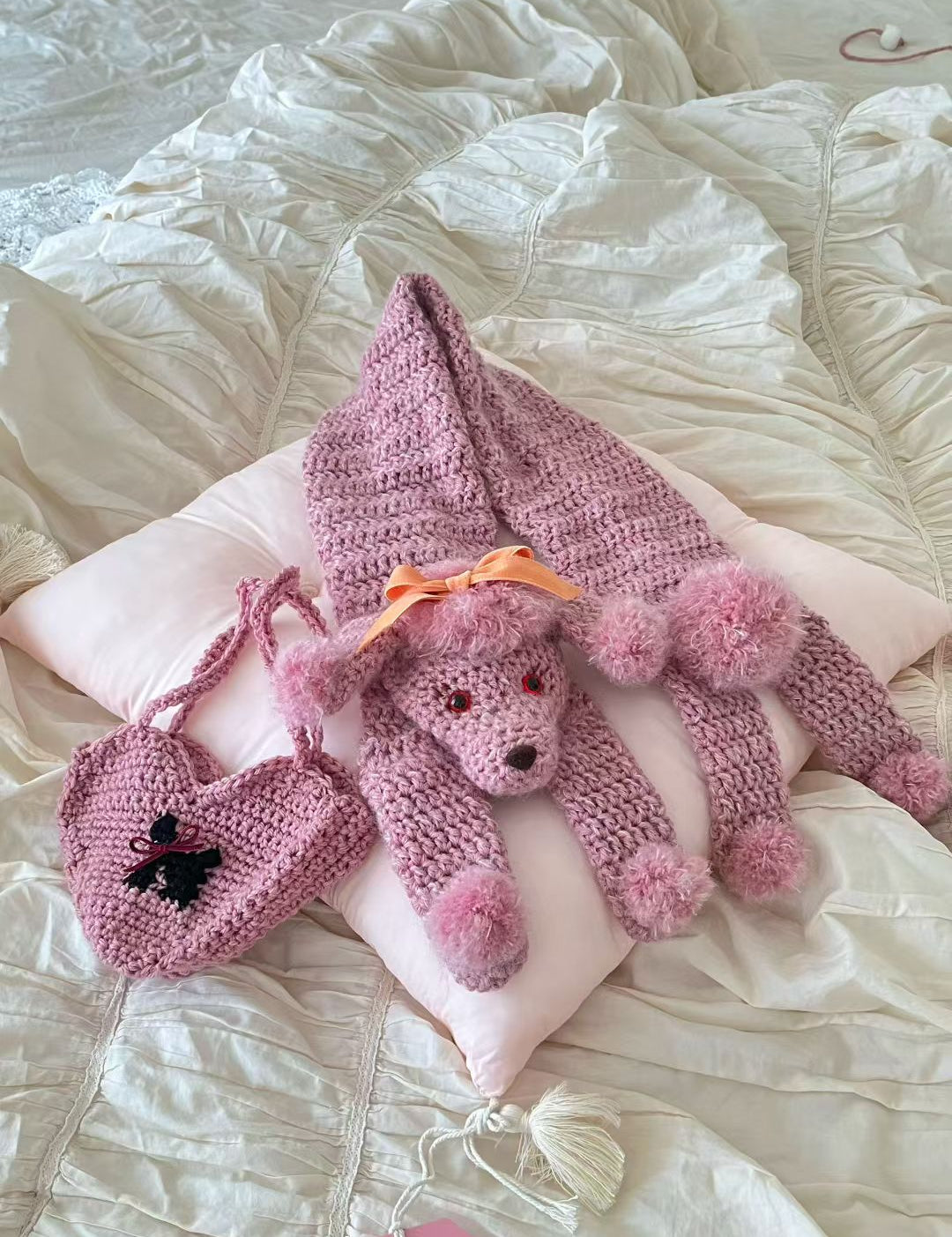 Sweet Pink Poodle Crochet Scarf in Japanese Puppy Yarn