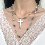 Get trendy with Gothic Doll Cross Glass Pearl Double Necklace -  available at Peiliee Shop. Grab yours for $19.80 today!