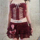 [Mike&Molly] Blood Berry Gothic Hand-Knitted Halter Corset Top