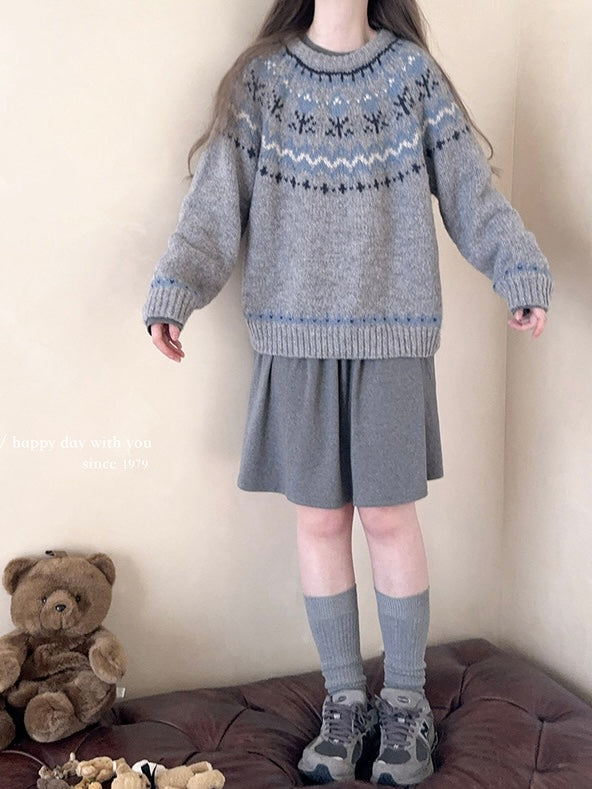 Get trendy with Vintage Fairy Grey fair isle sweater wool blended - Sweater available at Peiliee Shop. Grab yours for $25.50 today!