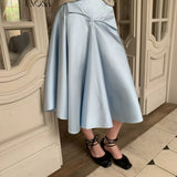 UNOSA Ice Blue Satin A-Line Skirt