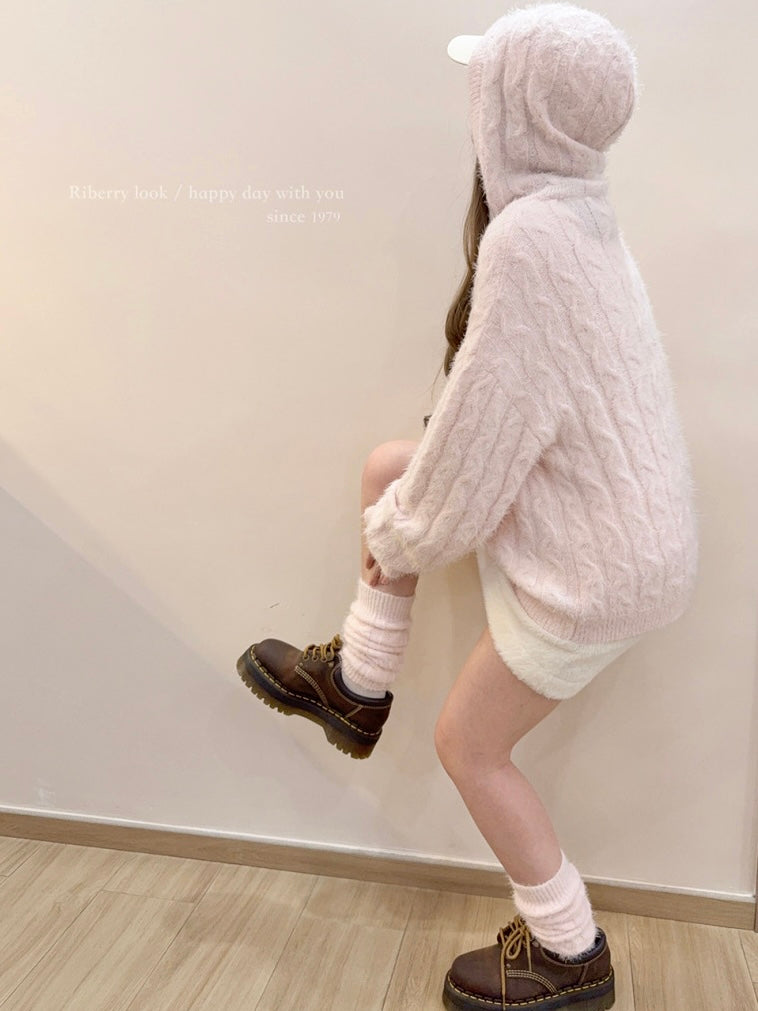 Get trendy with Soft Pink Age Wool Blended Sweater Hoodie - Sweater available at Peiliee Shop. Grab yours for $9 today!