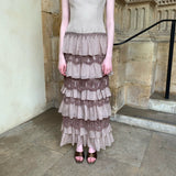 [Pre-order 15% At Checkout] SPOII UNOSA Mocha Layered Chiffon Lace Midi Dress