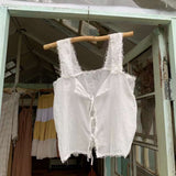 Get trendy with [Tailor Made] Angel Garden Handmade Crop Top Linne Tank -  available at Peiliee Shop. Grab yours for $65 today!