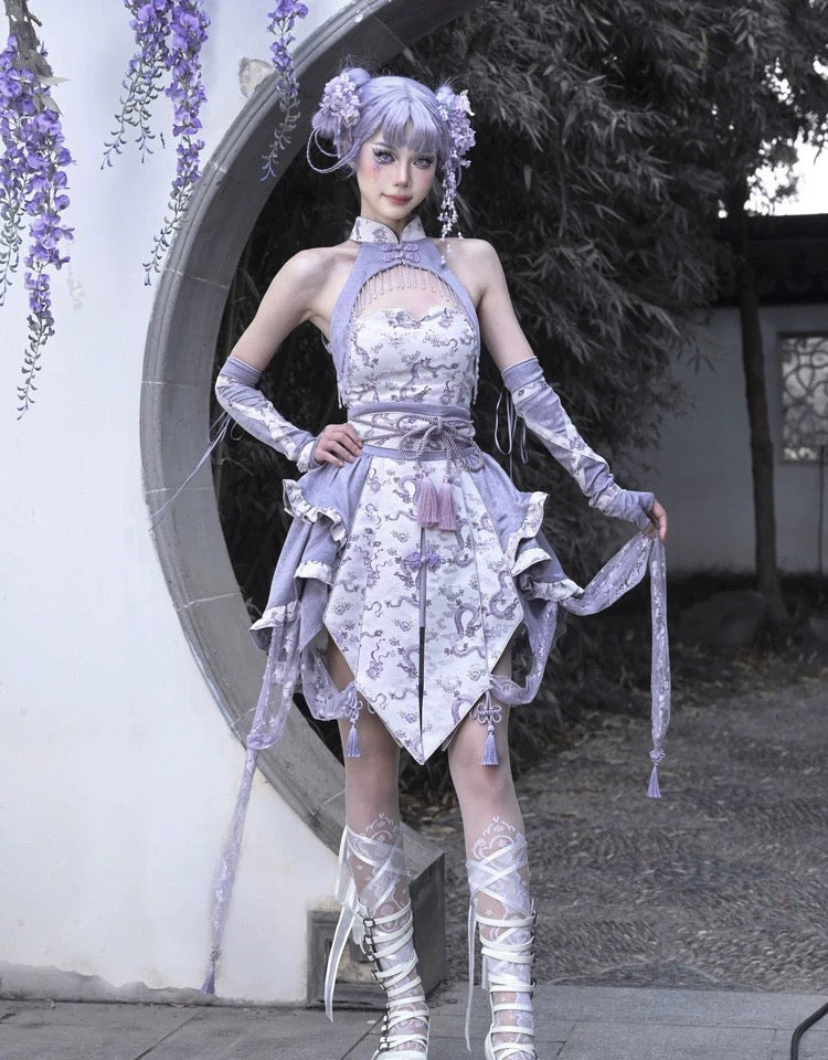 Get trendy with [Blood Supply] Dragon In Wisteria Chinese Lolita Fashion Set Mini Skirt - Skirt available at Peiliee Shop. Grab yours for $59 today!