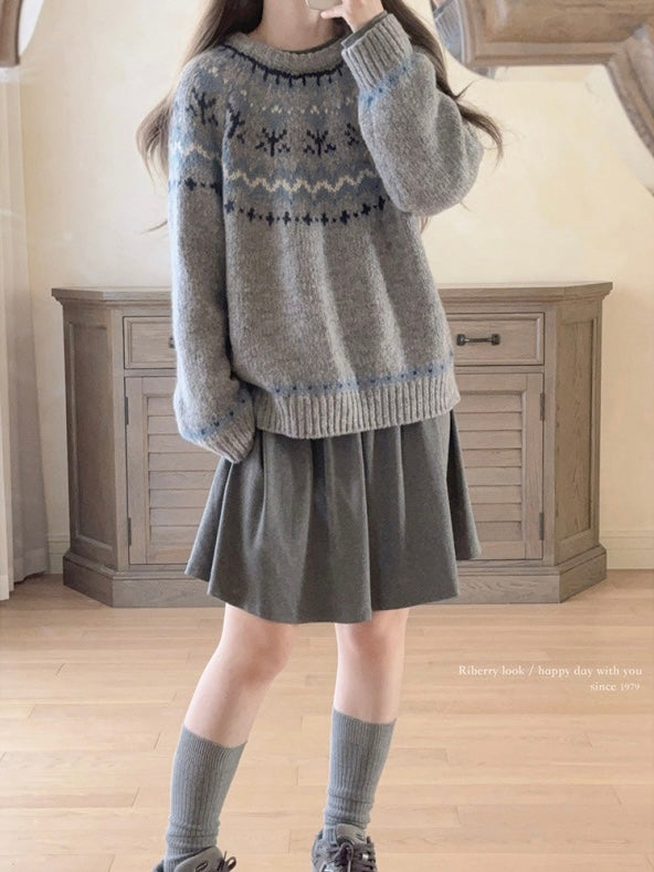 Get trendy with Vintage Fairy Grey fair isle sweater wool blended - Sweater available at Peiliee Shop. Grab yours for $25.50 today!