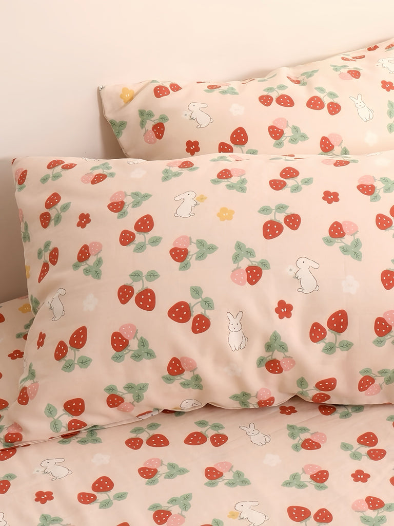Get trendy with Strawberry Bunny Cotton Pillow Case -  available at Peiliee Shop. Grab yours for $9.90 today!