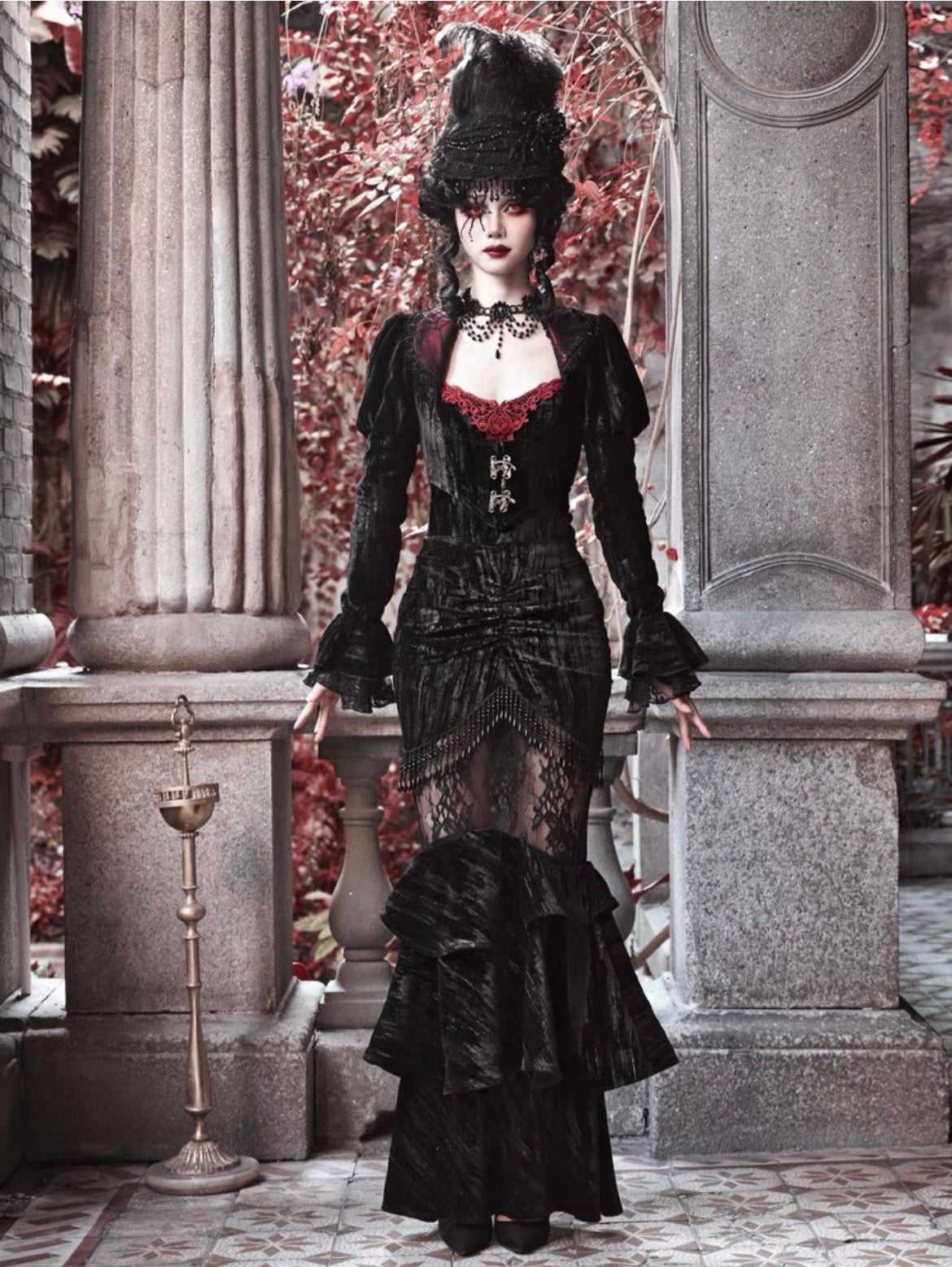 gothic mermaid dress Gothic Mermaid Wedding Dress With Moon Print, Tulle Cape Sleeves, Fantasy Goth Gown With Lace Appliqu and Bead Details