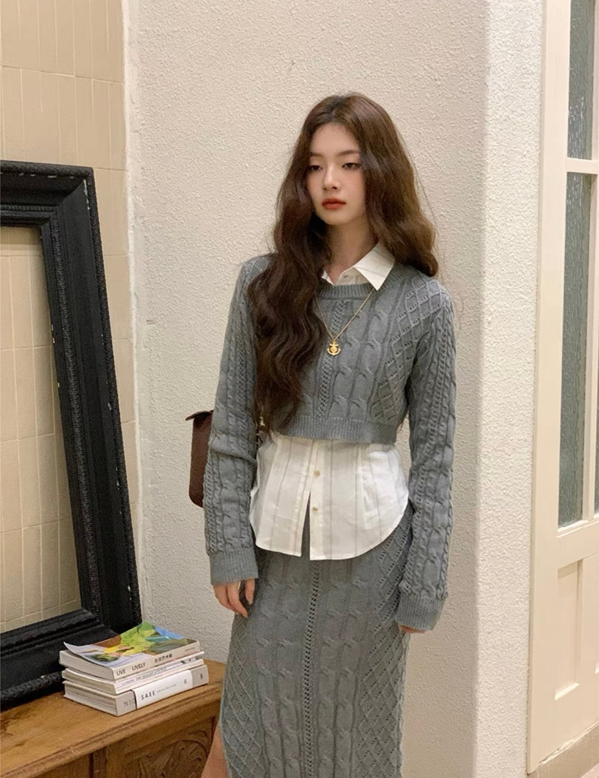 Get trendy with [Mummy Cat] Twisted Collegiate Sweet Gray Set -  available at Peiliee Shop. Grab yours for $35 today!