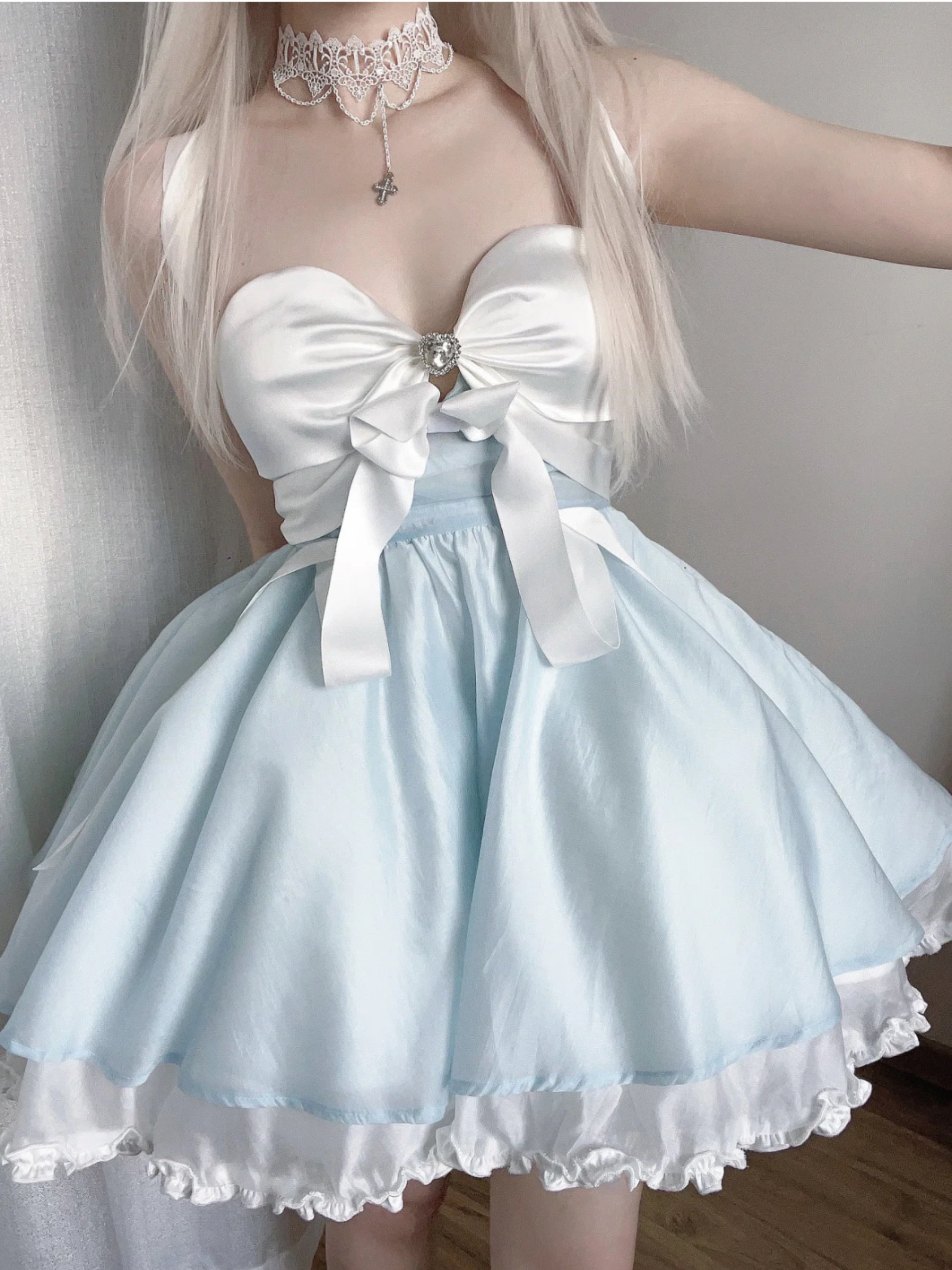 Get trendy with Moonlight Goddess Ribbon Mini Dress -  available at Peiliee Shop. Grab yours for $45 today!
