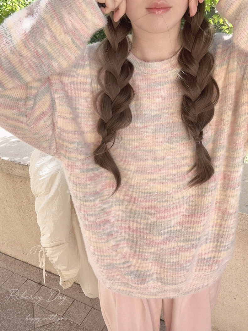 Get trendy with Pastel Rainbow Soft Pastel Knitting Oversized Sweater - Sweater available at Peiliee Shop. Grab yours for $19.90 today!