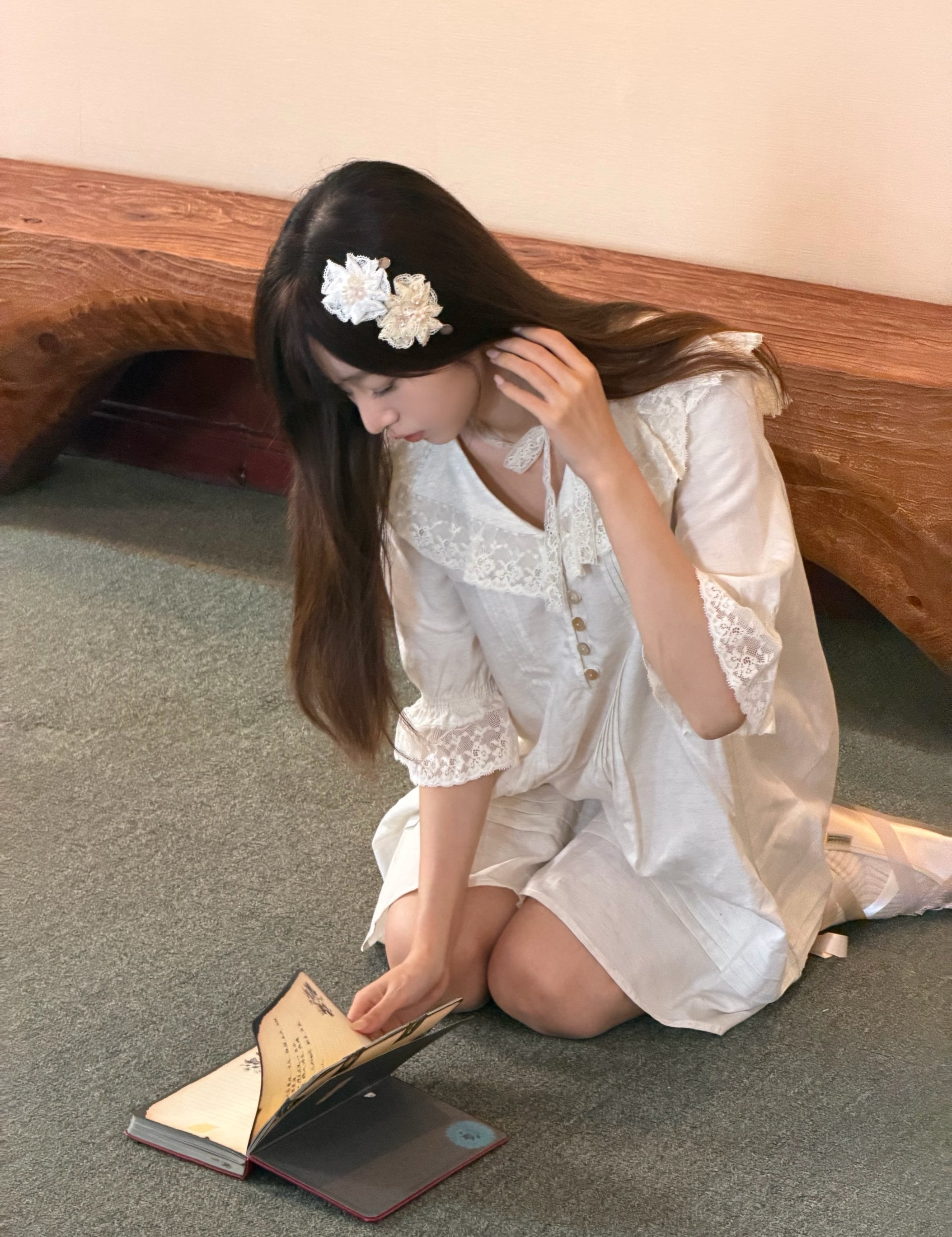 Pacific Position Freesia Memoir Antique Doll Coquette Core Linen Dress
