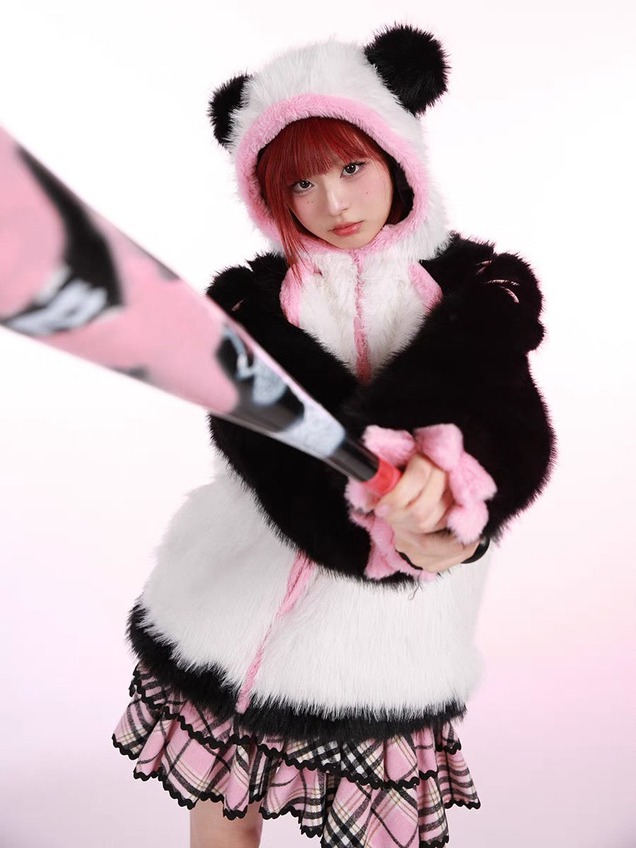 Get trendy with Evil Tooth Kawaii Panda Look Faux Fur Hoodie Coat -  available at Peiliee Shop. Grab yours for $78 today!