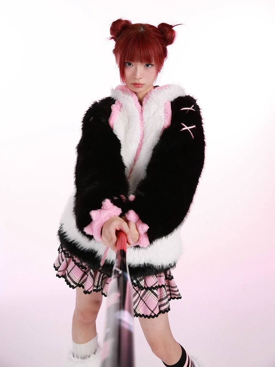 Get trendy with Evil Tooth Kawaii Panda Look Faux Fur Hoodie Coat -  available at Peiliee Shop. Grab yours for $78 today!