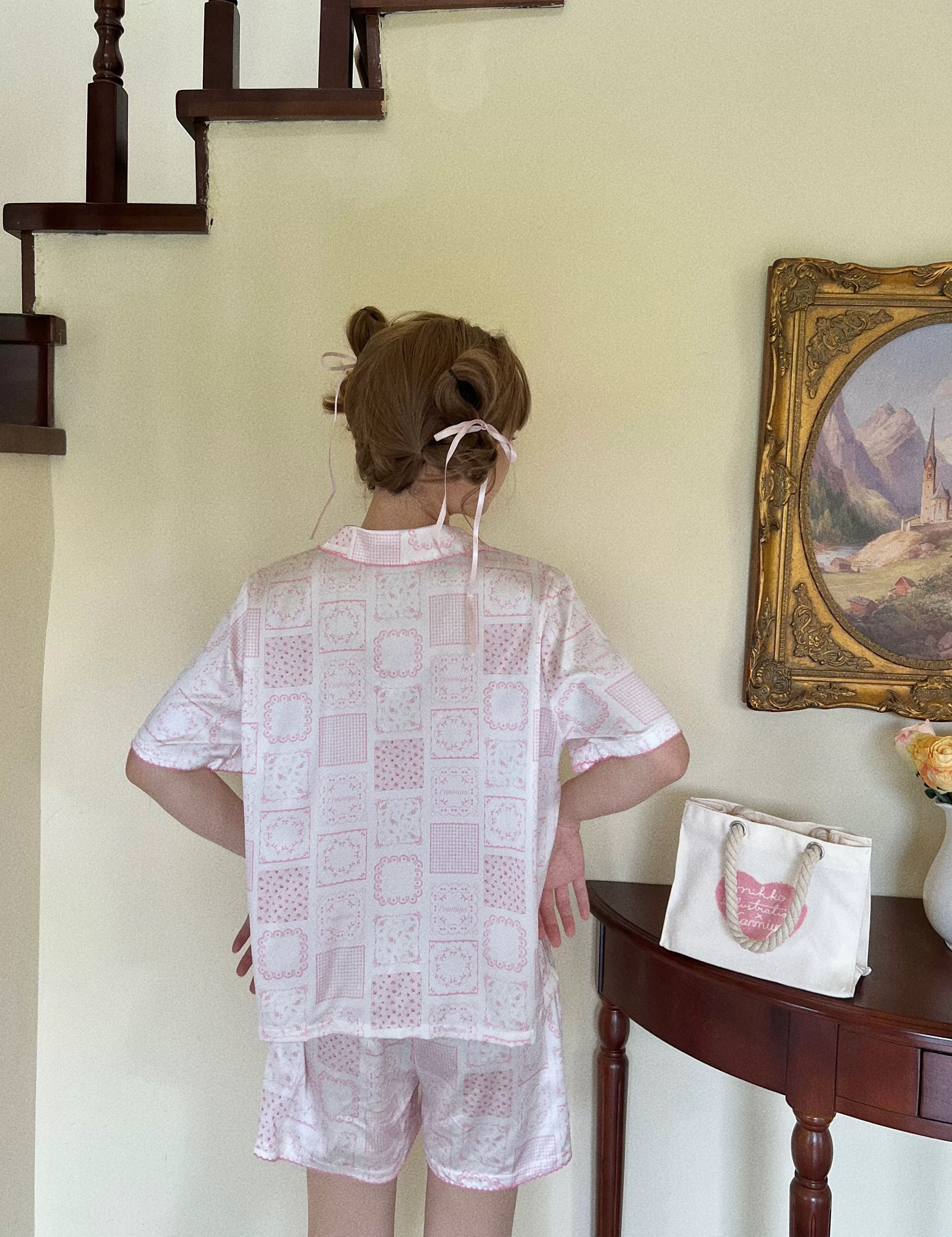 Patchwork Teddy Coquette Satin Pajama Set
