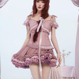 [Rose Island] The Rosy Kiss Crop Top and Ruffle Tulle Skirt Set