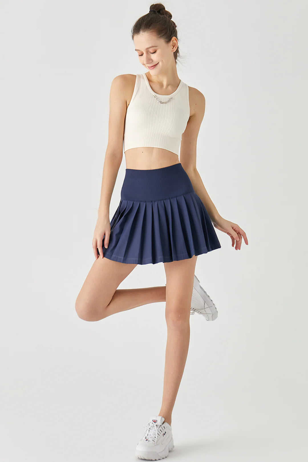 Get trendy with [Rexing x Peiliee Sport] Tennis Girl Seamless High-Waisted Pleated Skirt with Built-in Shorts -  available at Peiliee Shop. Grab yours for $36 today!