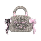SelfishGhost Leopard Gal Ribbon Plush Handbag