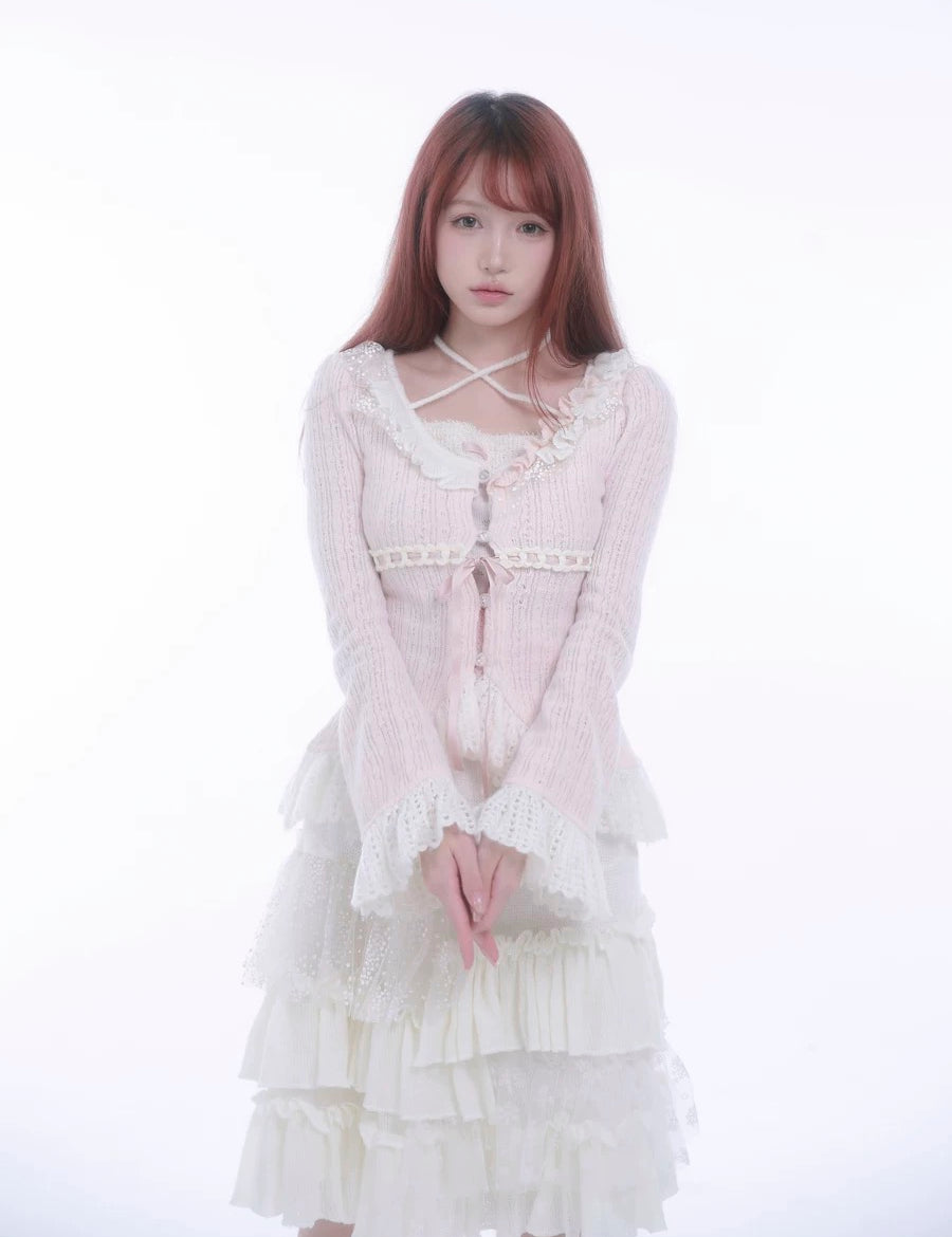Get trendy with [Rose Island] Soft Cotton Dream - pink Knitting Cardigan -  available at Peiliee Shop. Grab yours for $52 today!