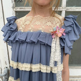 [Pre-order 15% At Checkout] UNOSA Butterfly Moon Blue Chiffon Lace Trim Dress