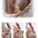 Rose Island Deer collection fawn pattern print faux fur handbag detailed look while opening it