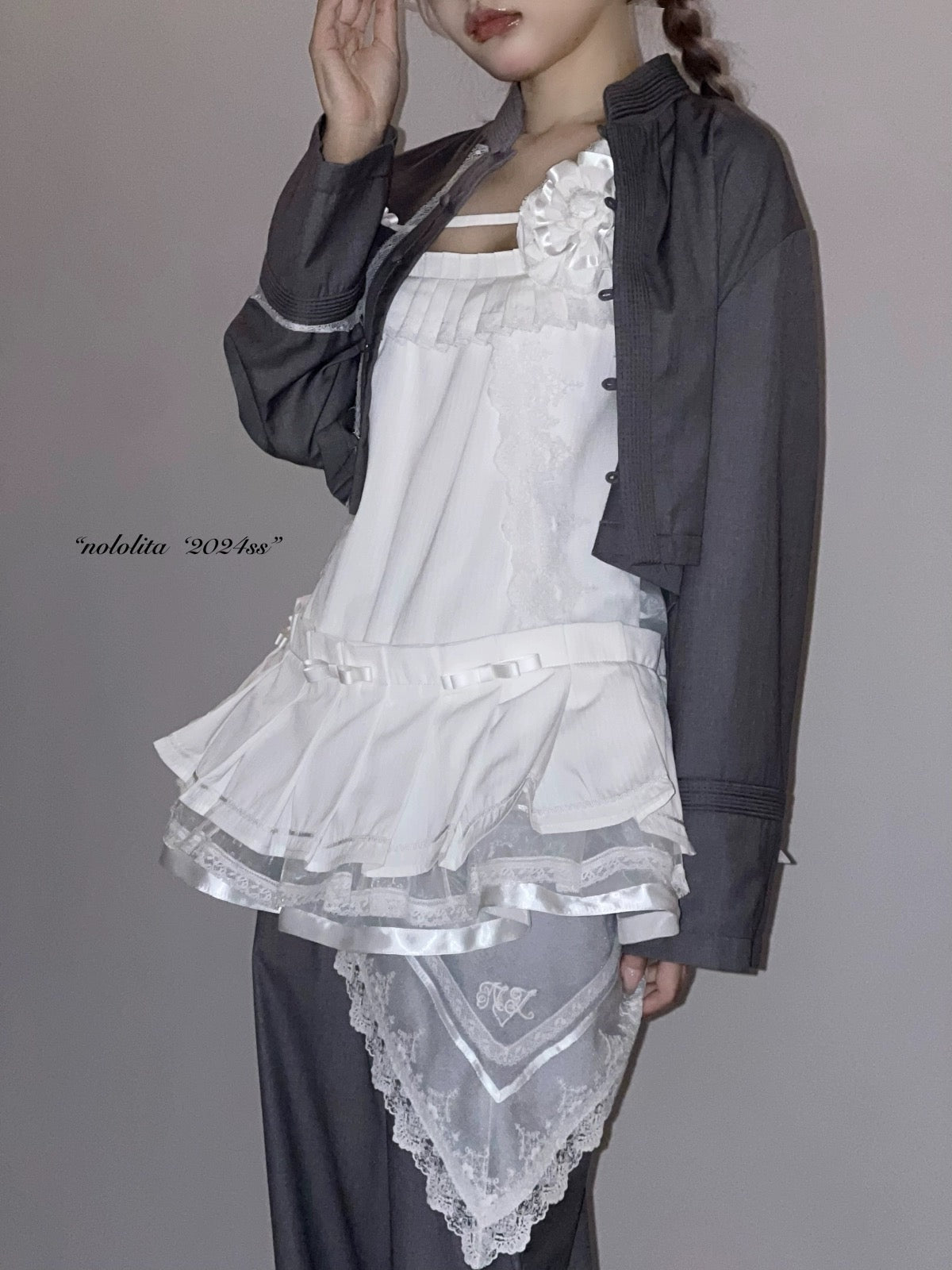 Get trendy with NoLolita 24SS Grey Angel Dress Cardigan Set -  available at Peiliee Shop. Grab yours for $12 today!