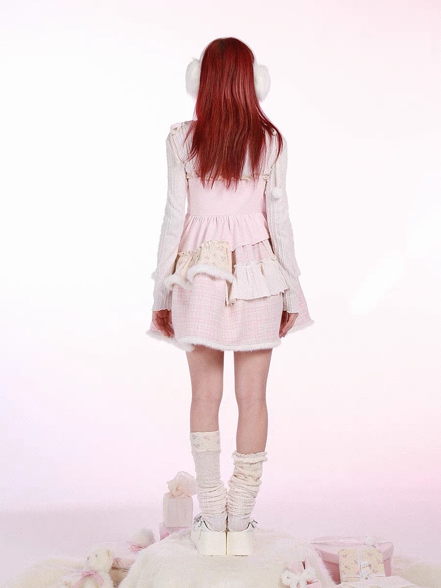 Get trendy with [Rose Island]Pink Bunny Fluffy Strappy Dress - Dresses available at Peiliee Shop. Grab yours for $57 today!