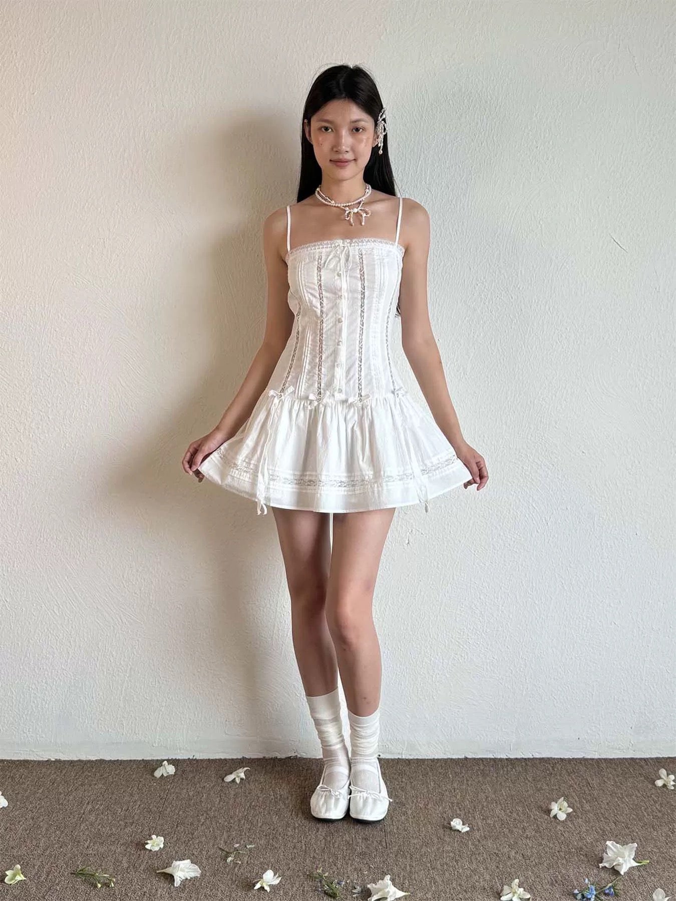 Get trendy with [Pacific Position] I Swear She’s An Angel - Mother Shell Button Cotton Dress - Dress available at Peiliee Shop. Grab yours for $75 today!