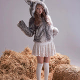 Rose Island Nordic Lucky Deer Faux Fur Antlers Coat