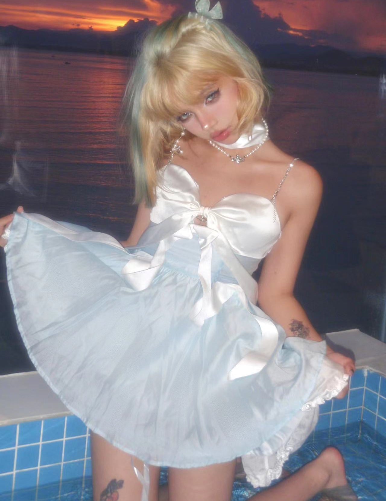 Get trendy with Moonlight Goddess Ribbon Mini Dress -  available at Peiliee Shop. Grab yours for $49.90 today!