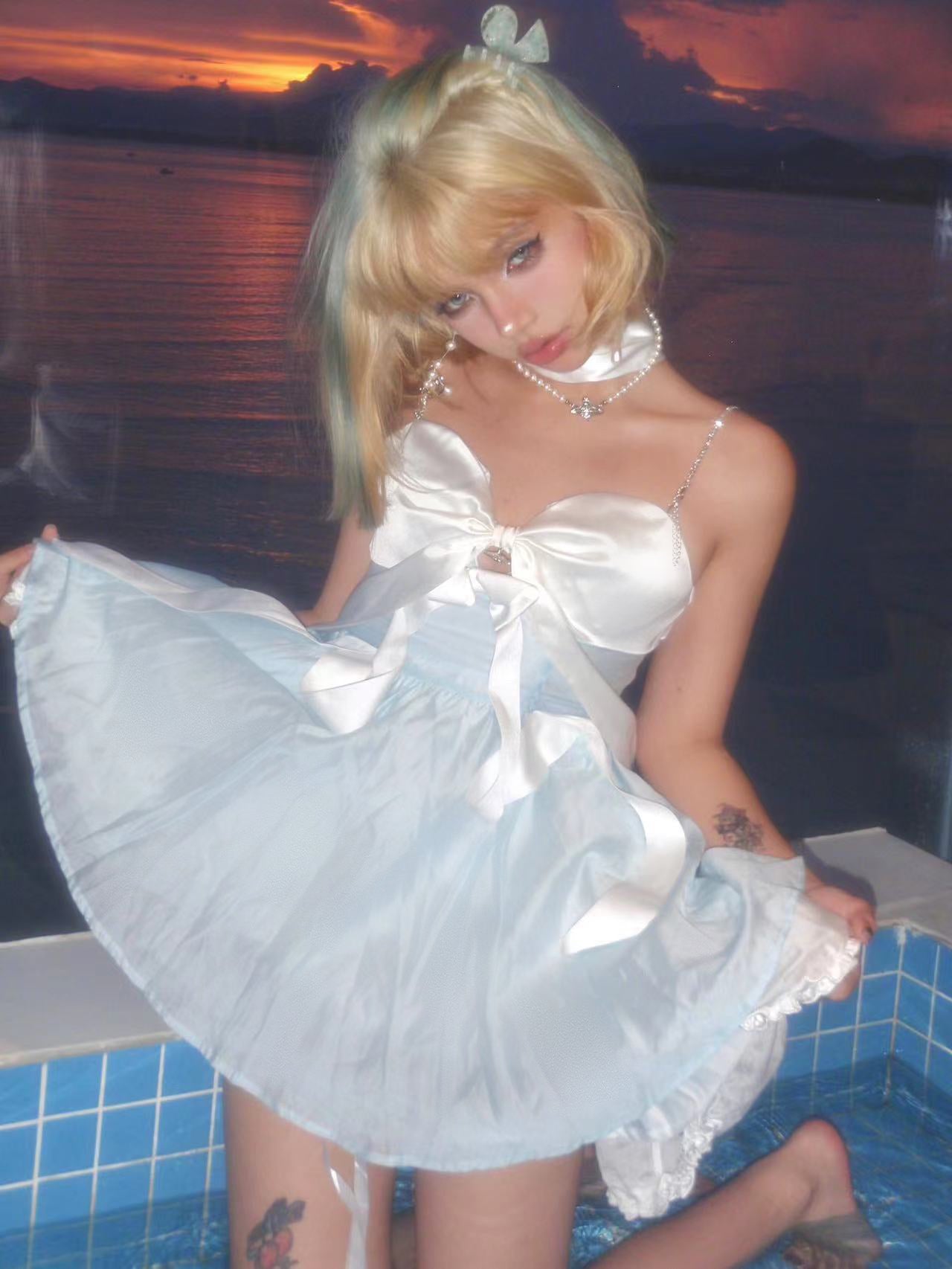 Get trendy with Moonlight Goddess Ribbon Mini Dress -  available at Peiliee Shop. Grab yours for $49.90 today!