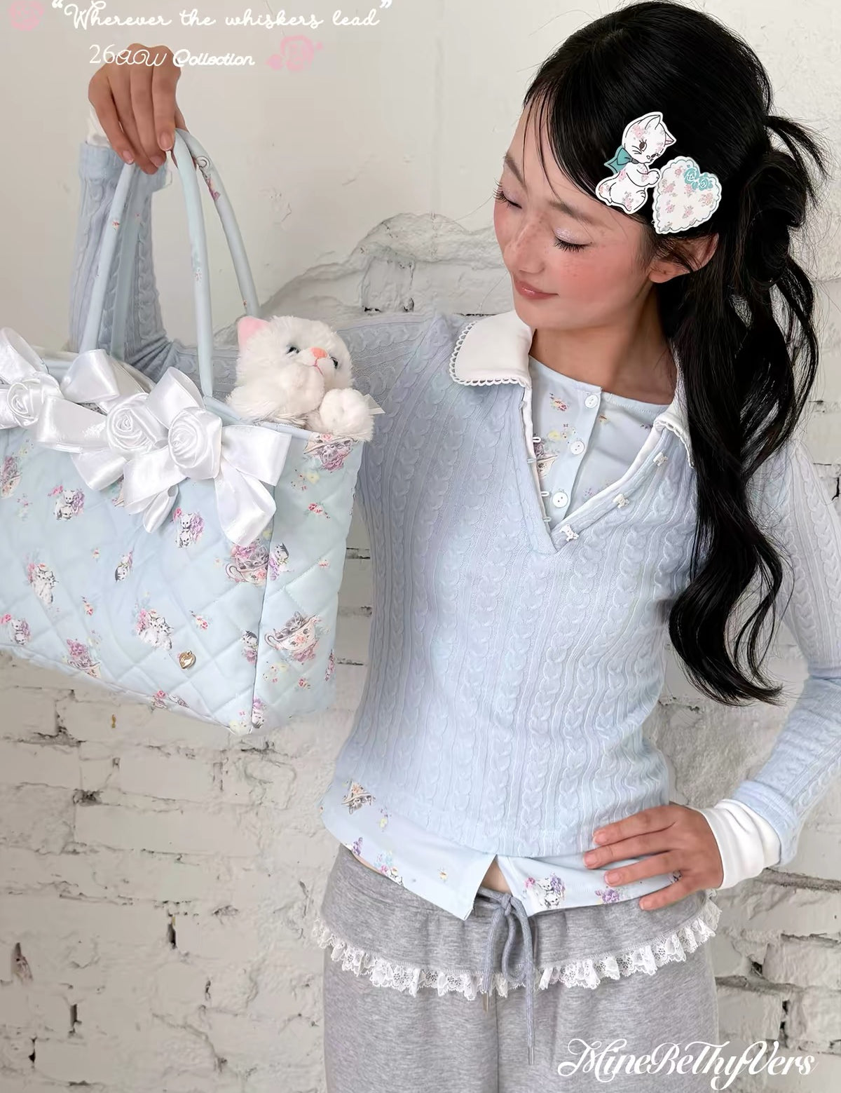 MineBeThyVers Blue Floral Bow Tote Bag