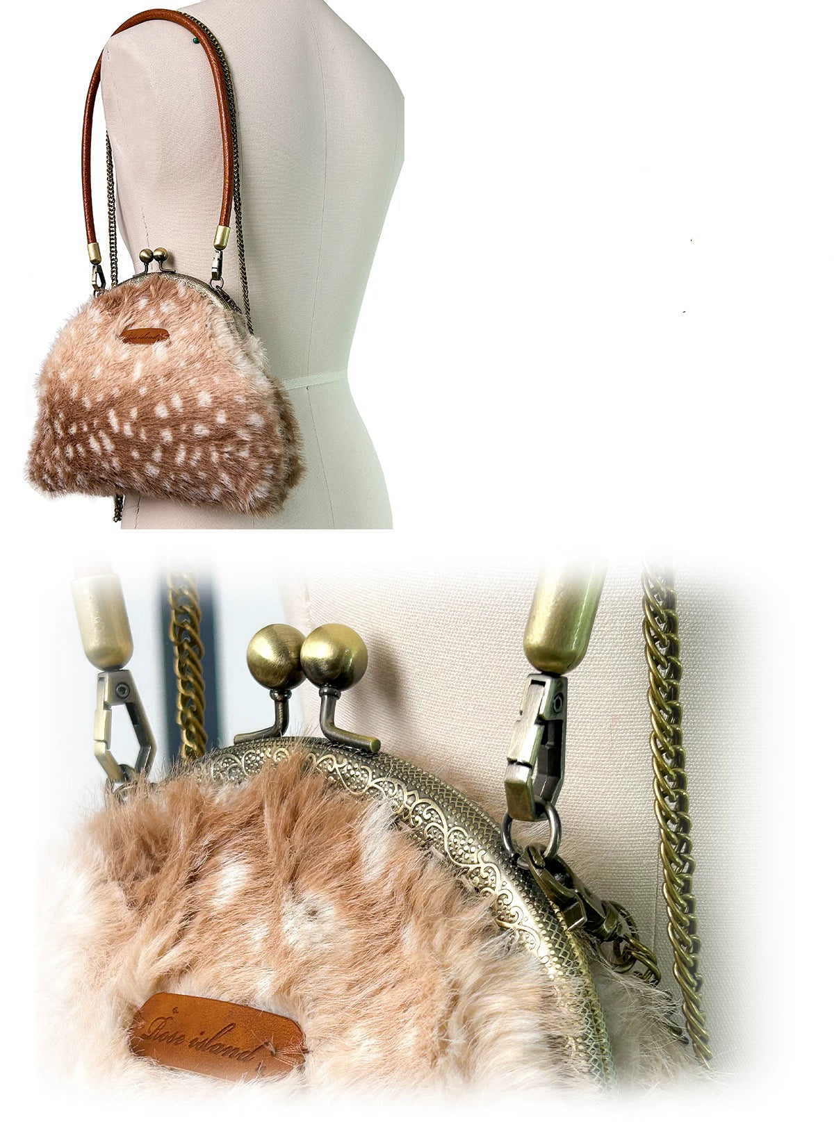 Get trendy with [Rose Island] Fairy Spirit Little Deer in flower field faux fur hand bag with shoulder stripe -  available at Peiliee Shop. Grab yours for $34 today!